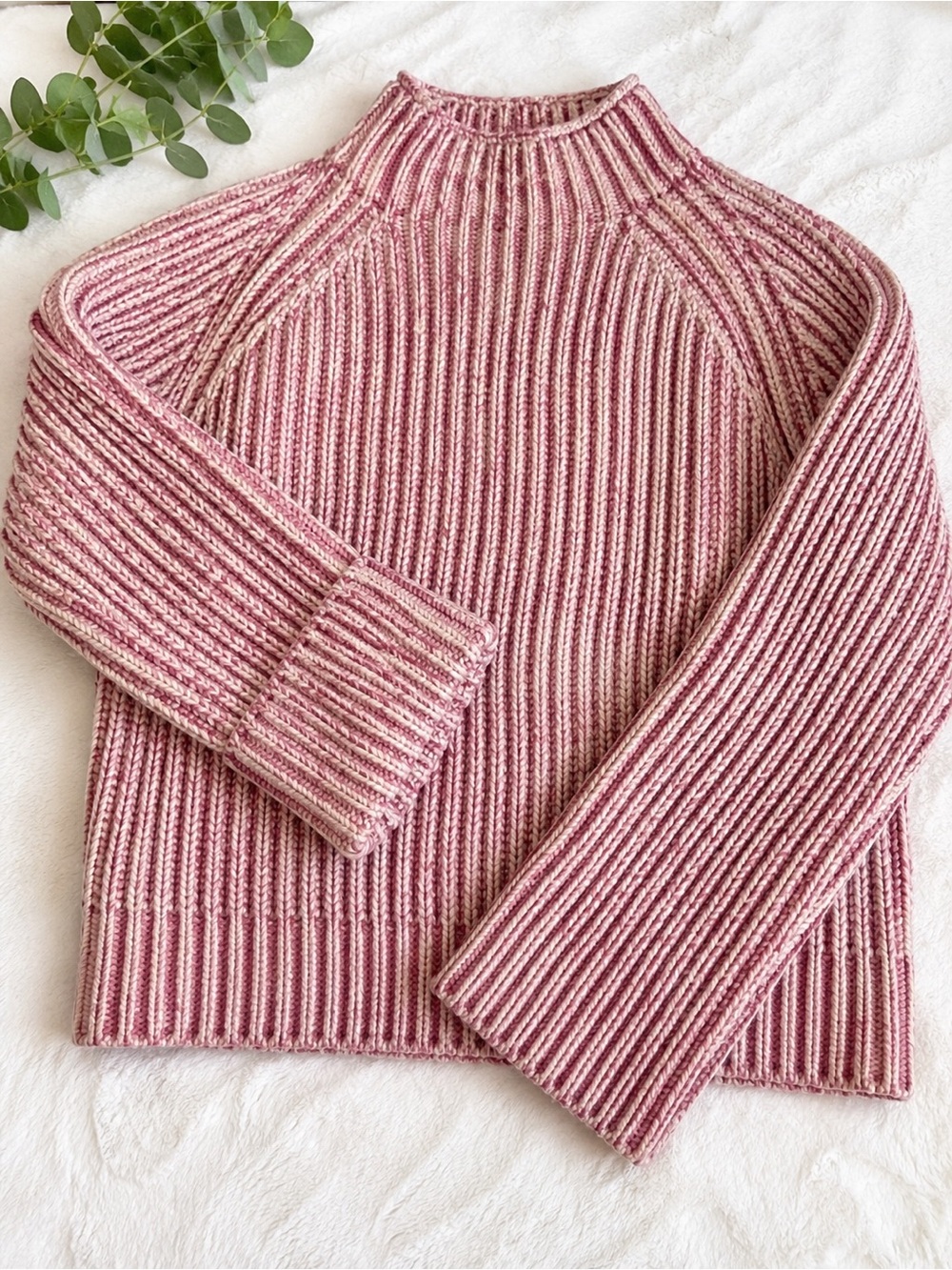 Steve Madden Two Tone Ribbed Mock Neck Sweater Pink M